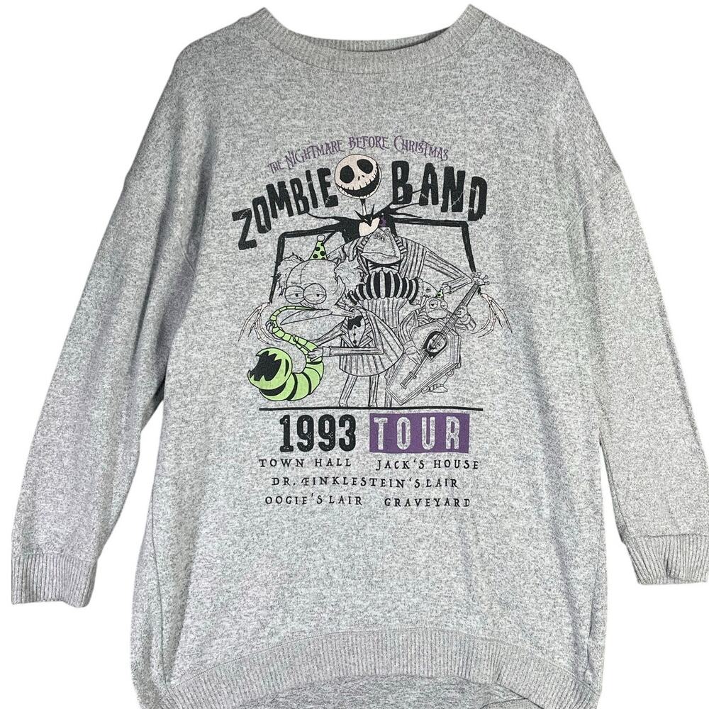 Disney Nightmare Before Christmas Zombie Band Pajama Sweatshirt Womens S Gray